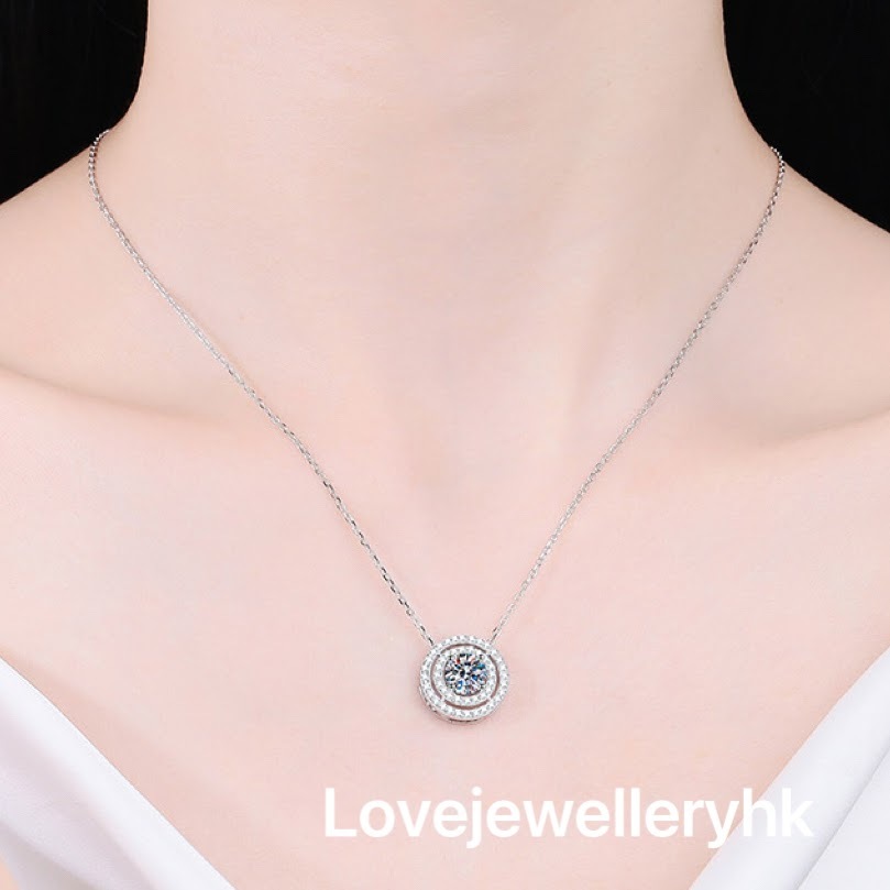 莫桑鑽雙圈圓形鎖骨鏈   P1C007