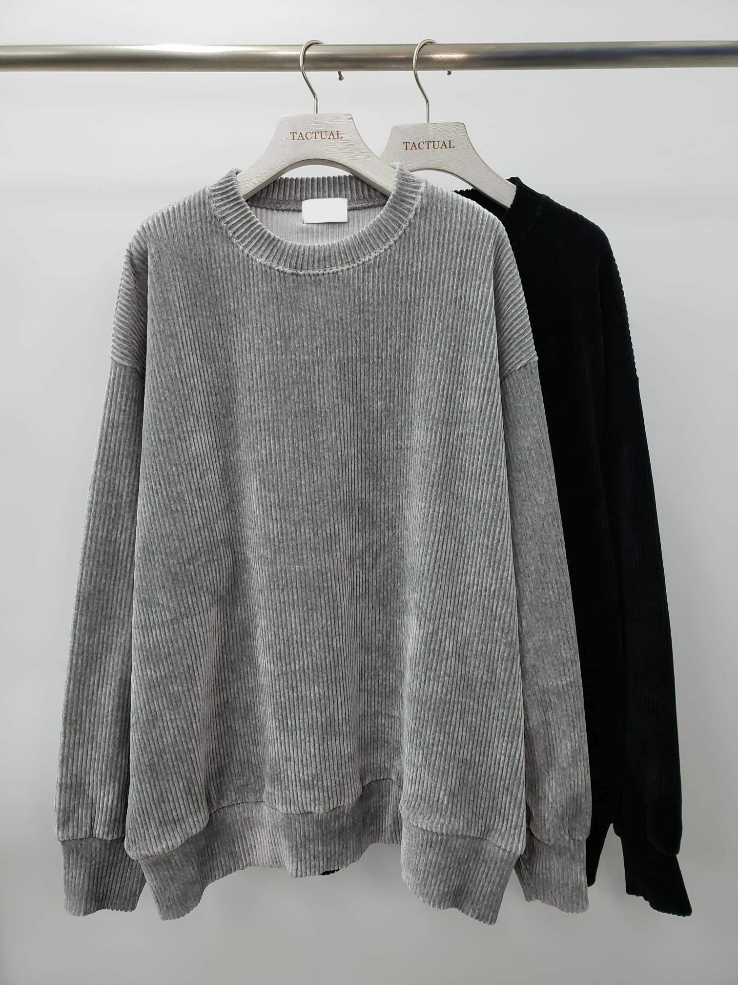 淨色薄絲絨暗直紋衛衣 T4305