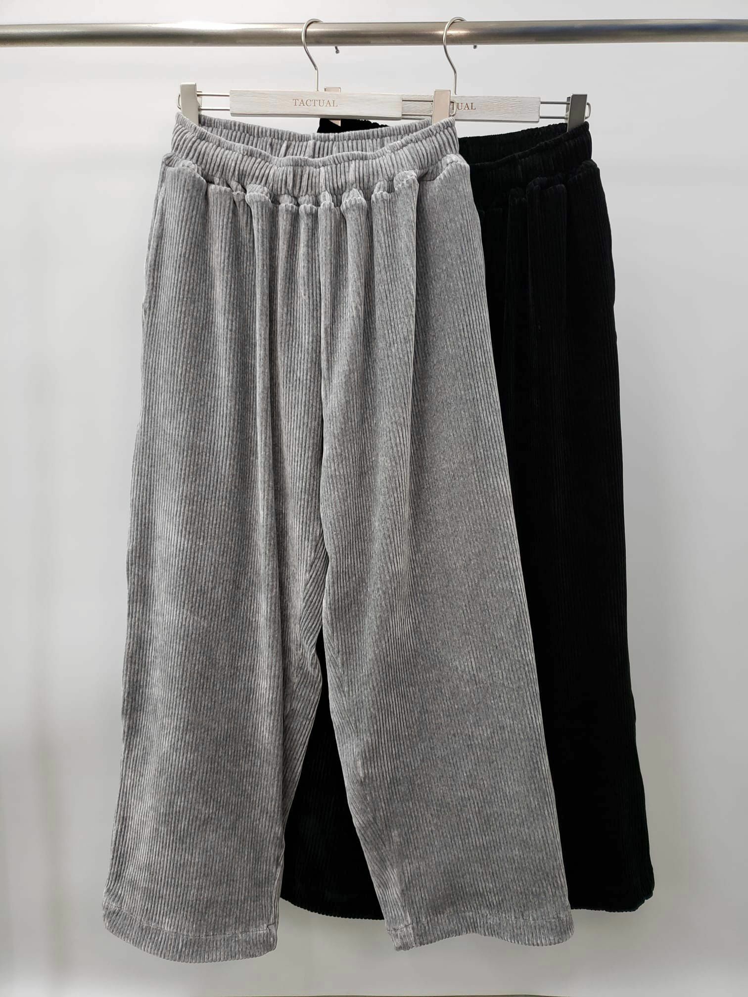 淨色暗直紋薄絲絨鬆身褲 P2136