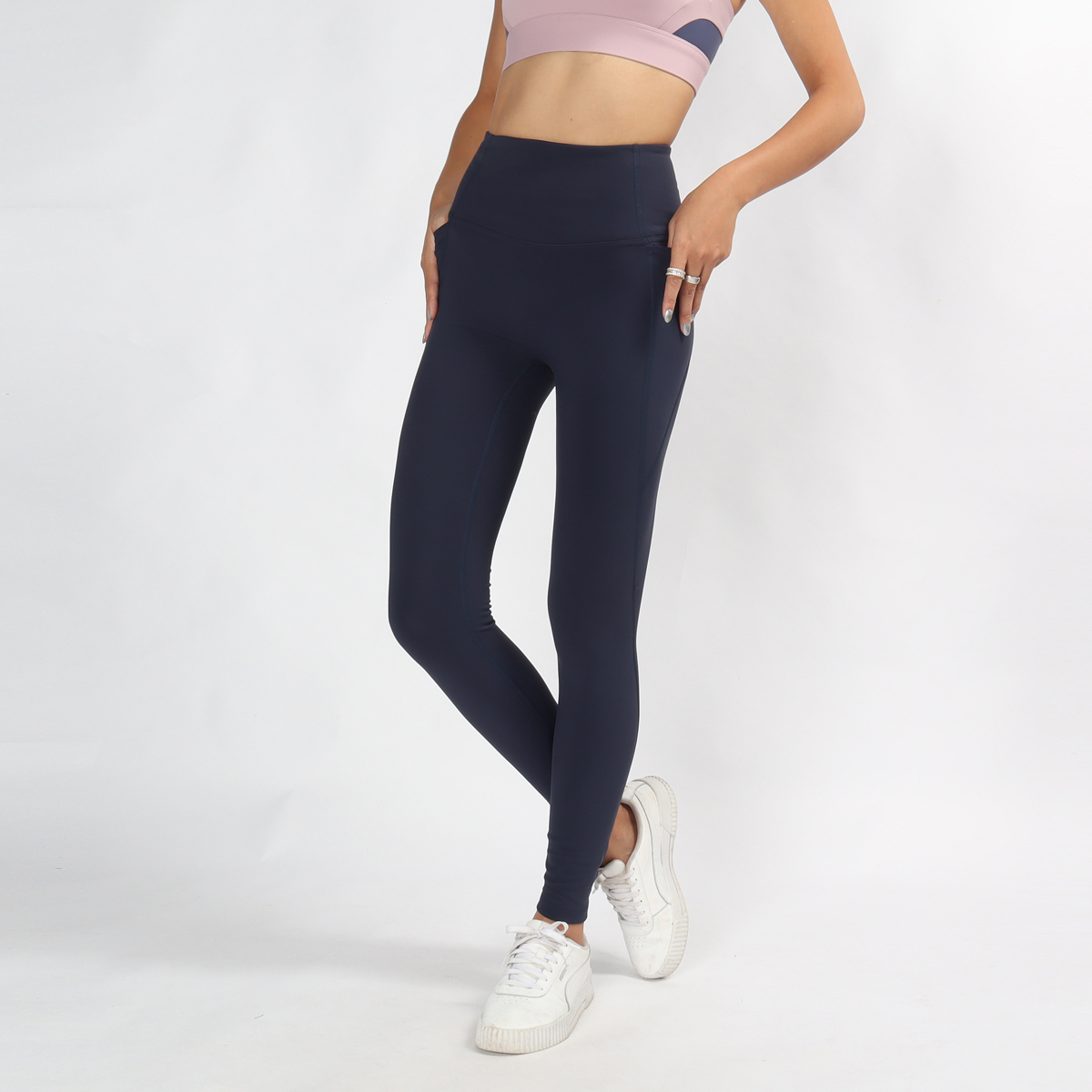 秋冬薄絨高腰無尷尬線口袋瑜珈/運動/緊身機能褲*