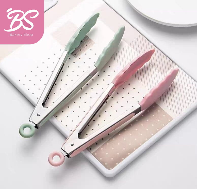 【Silicone Tongs 9 inch】Stainless Steel Handle Kitchen Clip Cooking Tools Utensils BS8003 BS8004