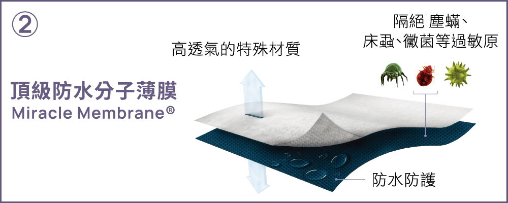 寢之堡防水防蟎透氣床枕組保潔墊使用防水分子薄模物理性防水不添加防潑水化學藥劑