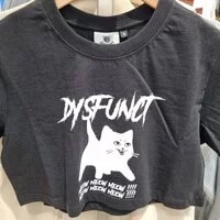 [S] DYSFUNCT MEOW CROP TOP T-SHIRT,BLACK, T-MEOWCROP BS (SDY46)