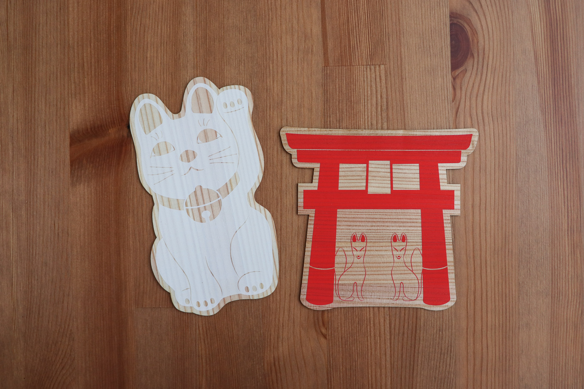 日本 鳥居 招財貓 木版明信片