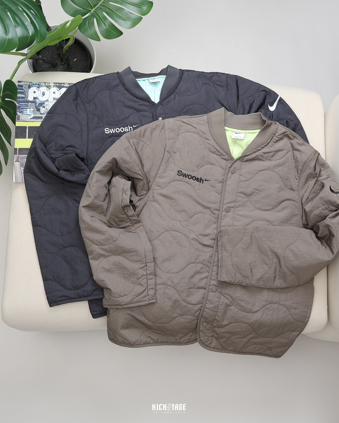 **特價商品售出不退換**男款 NIKE SPORTSWEAR JACKET 煤黑 棕褐色 保暖 鋪棉 菱格紋 刺繡 標語 內搭 內瞻外套【FB1909】