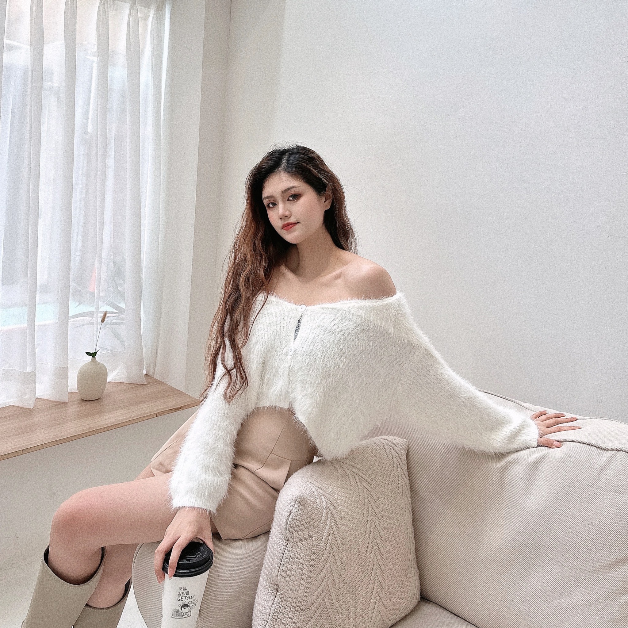 翻領柔軟水貂毛針織毛衣/三色