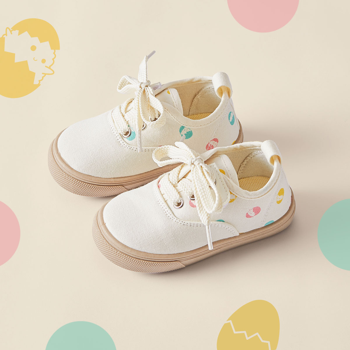 OMSH01BE_OMYMONSTER 可愛炸蛋小布鞋（米白色）