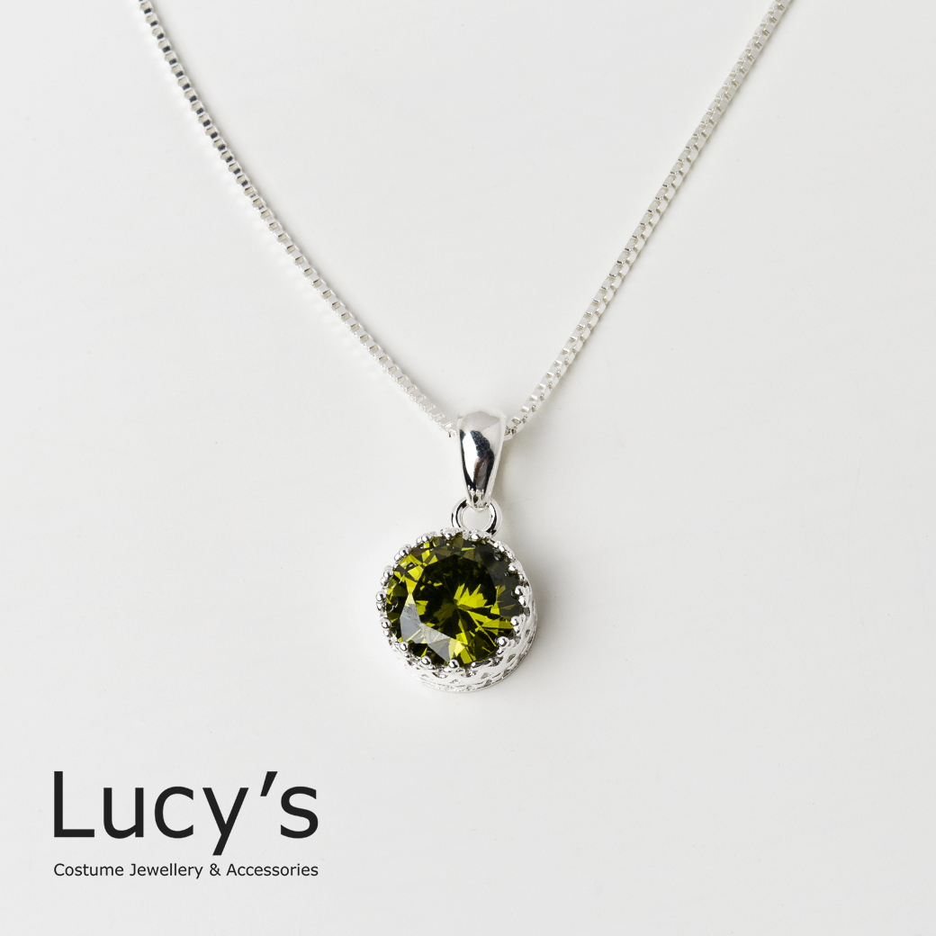 925純銀 皇冠鋯石-綠 項鍊 (104332)