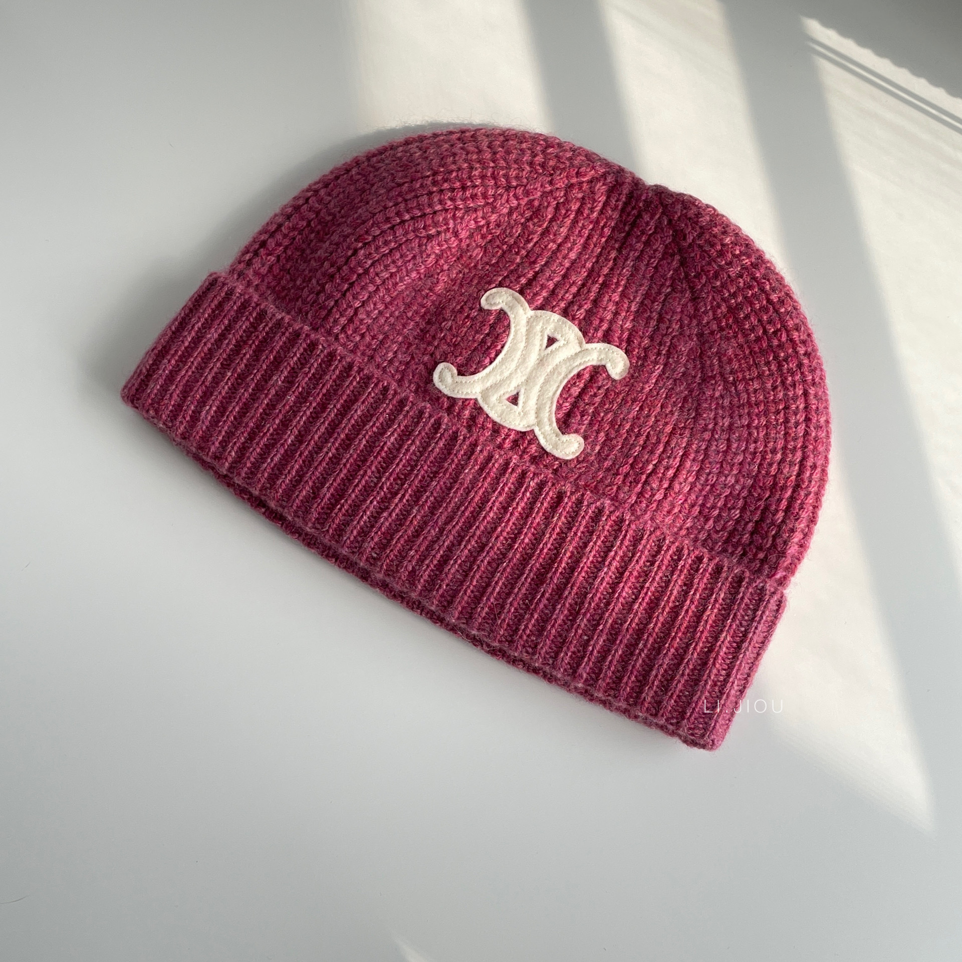 Celine 羊絨針織毛帽 玫粉色