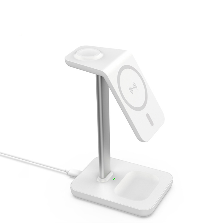 【ikanolife】三合一智能桌上型綜合磁吸充電座_適用iPhone12以上、airpods、Apple watch_HM16白