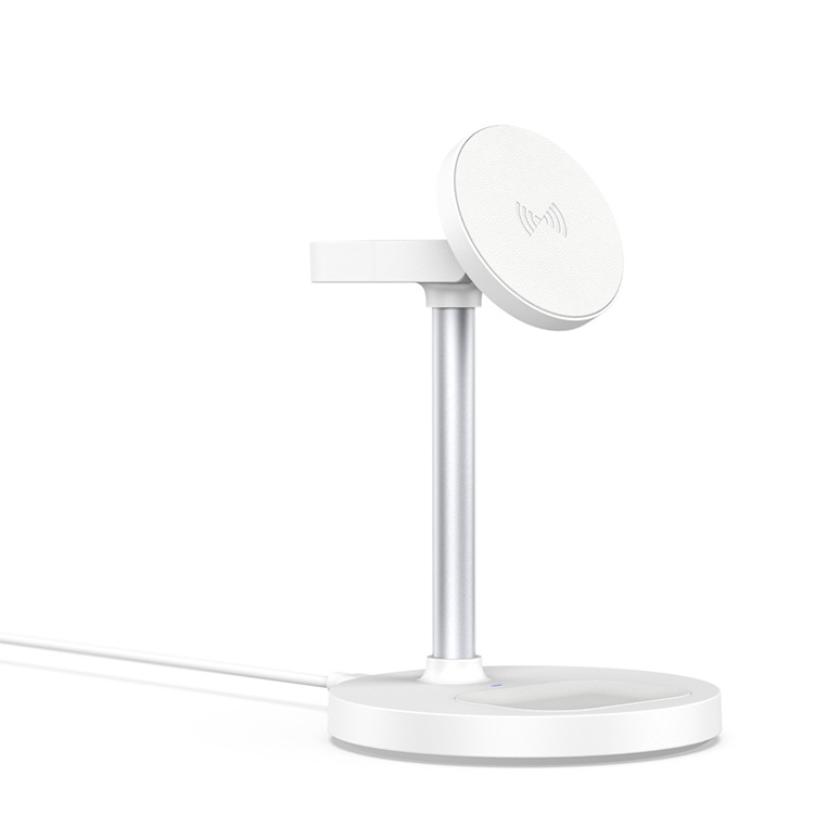 【ikanolife】三合一多角度桌上型綜合磁吸充電座_支援MFI_適用iPhone12以上、airpods、Apple watch_HM29M白