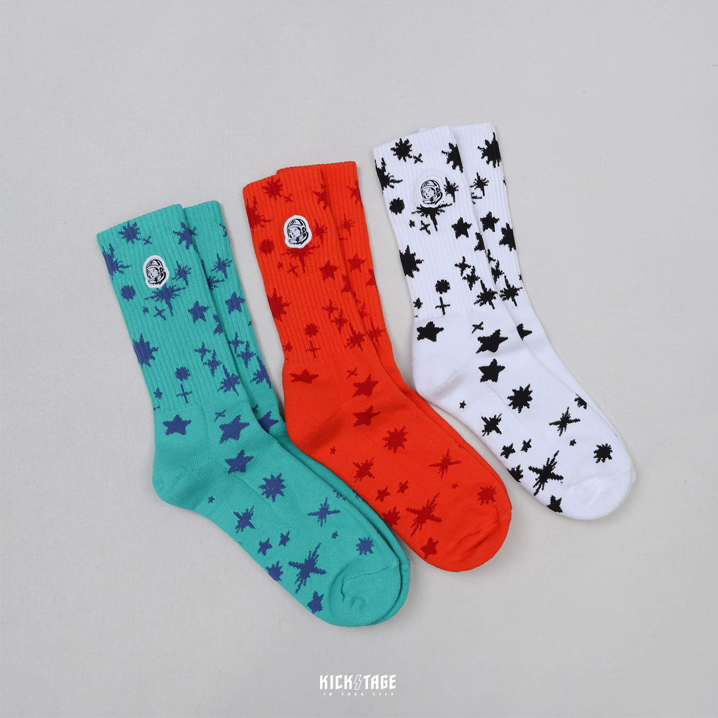 **特價商品無退換**單雙 BILLIONAIRE BOYS CLUB BB STAR SOCKS 綠色 橘色 白色 太空人 星星 長襪 中筒襪 BBC【BB821-4800】