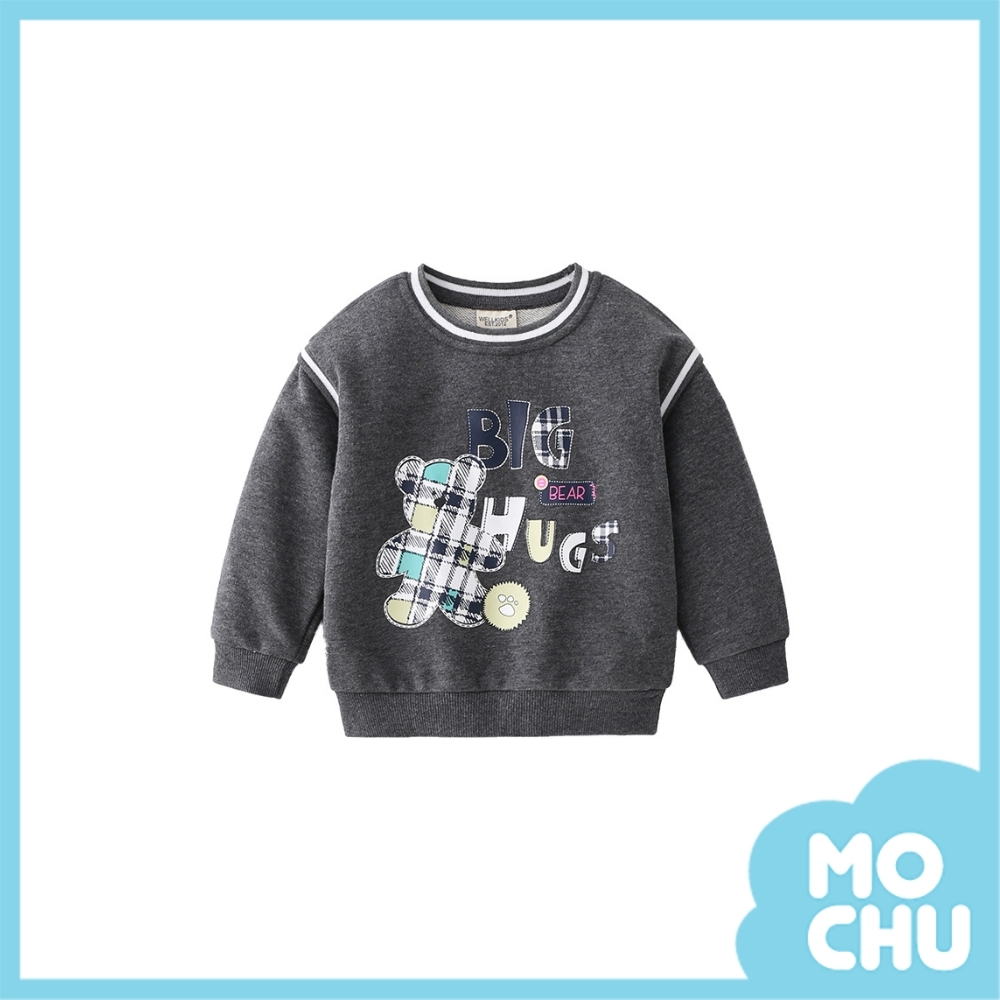 格紋小熊圓領長袖衛衣