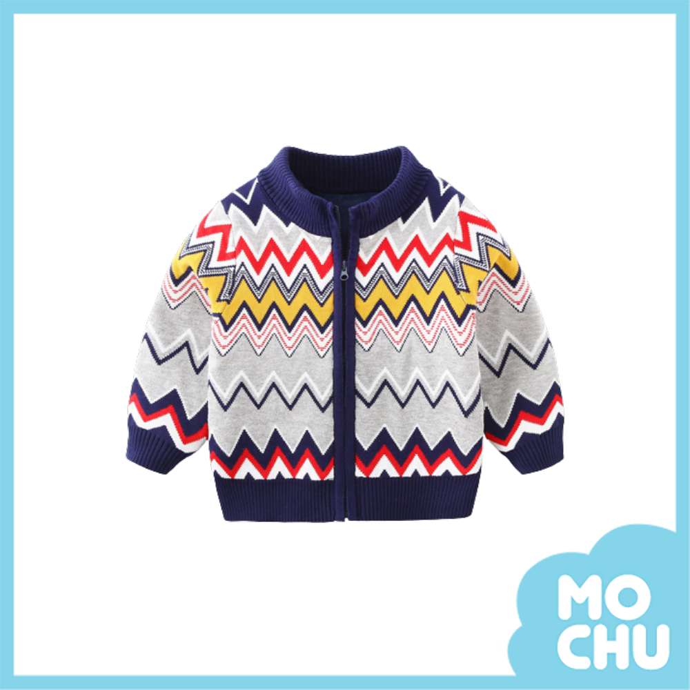 彩色線條加絨拉鍊外套