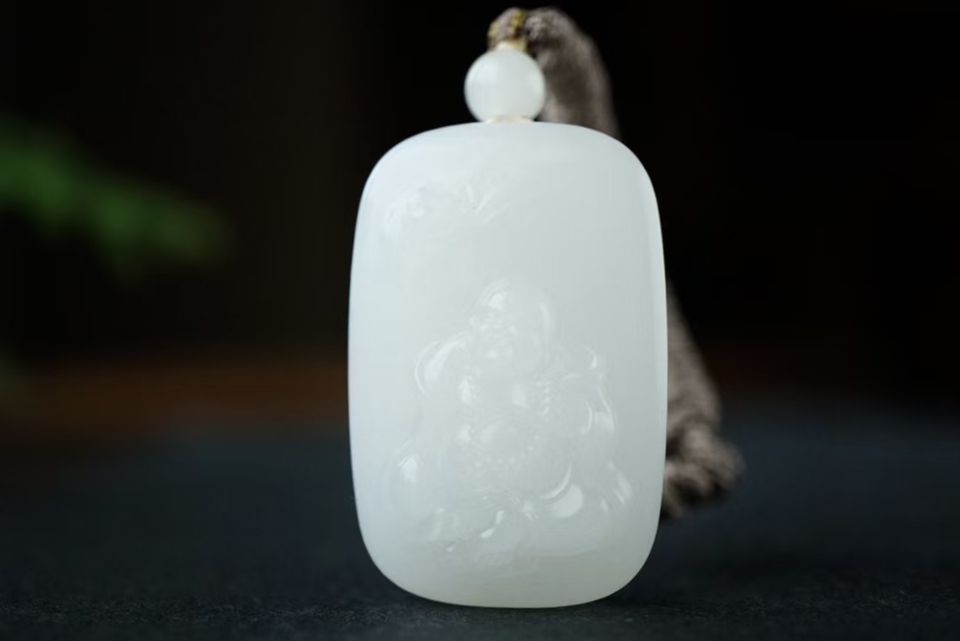 1123435 和田玉羊脂玉彌勒佛掛件