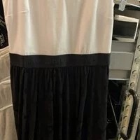 [S] KARL LAGERFELD LOGO PLEATED DRESS, WHITE/BLACK, L2DD7407-WHB, FINAL SALE (SKL384)