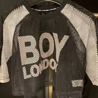 [S] BOYLONDON MESH CROP TOP,BLACK/WHITE, B72TPTS37F89 (SBB124)