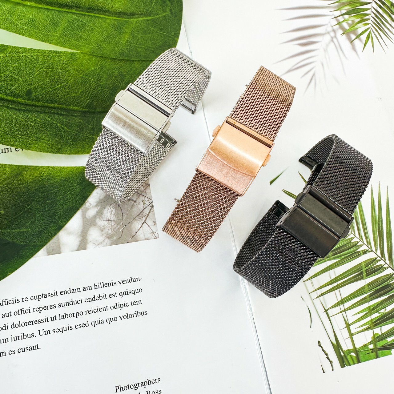 【鐵帶】實心不鏽鋼米蘭錶帶(摺疊扣) 黑色/銀色/玫瑰金色 (16mm~24mm) 現代鐘錶