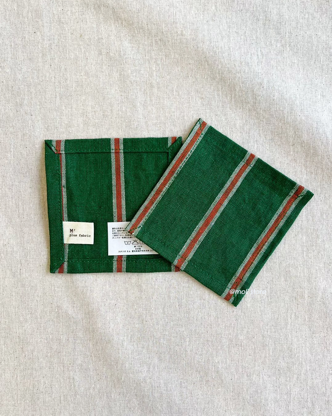 linen Coaster Stripe green｜studio m'