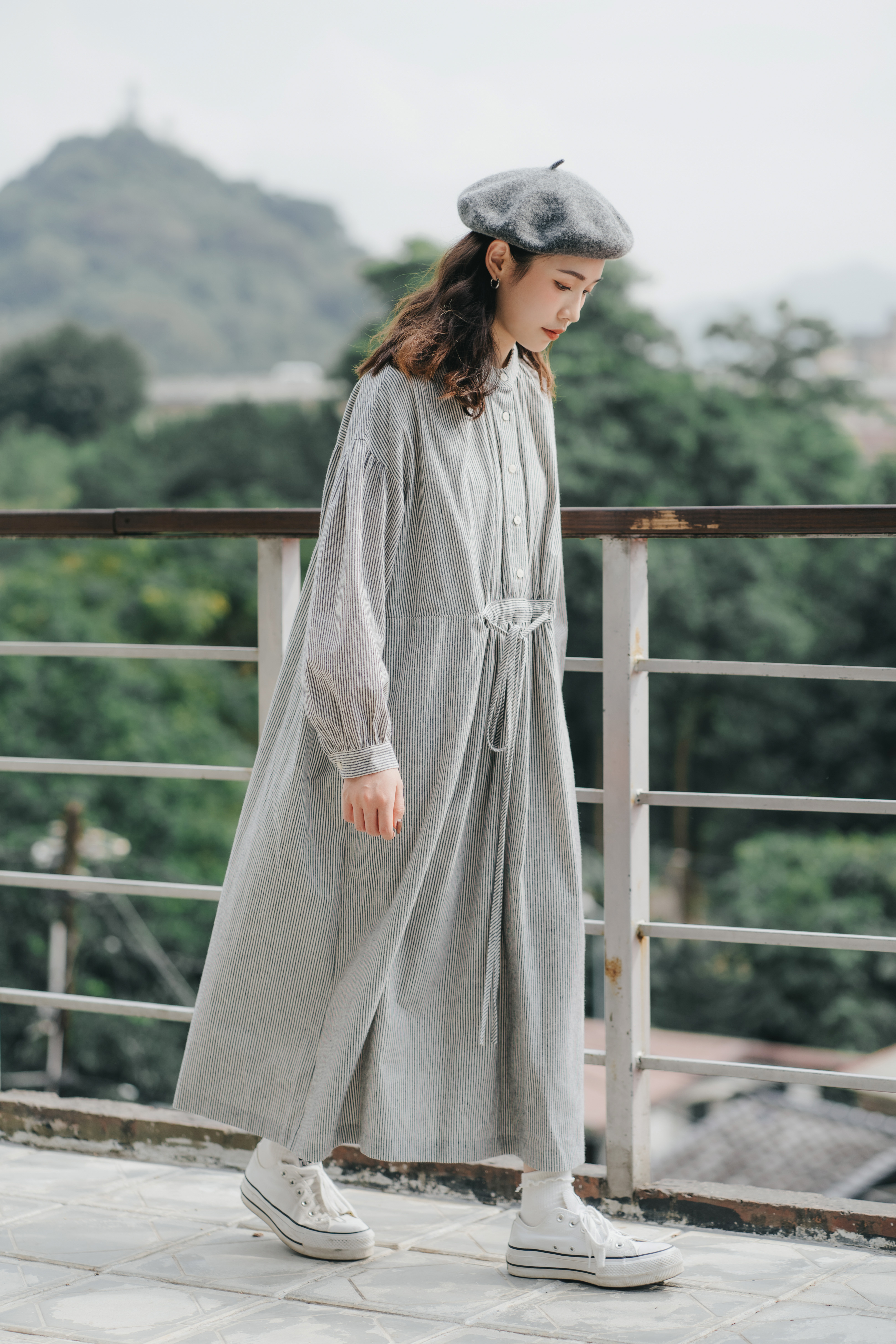 條紋腰繩平領onepiece