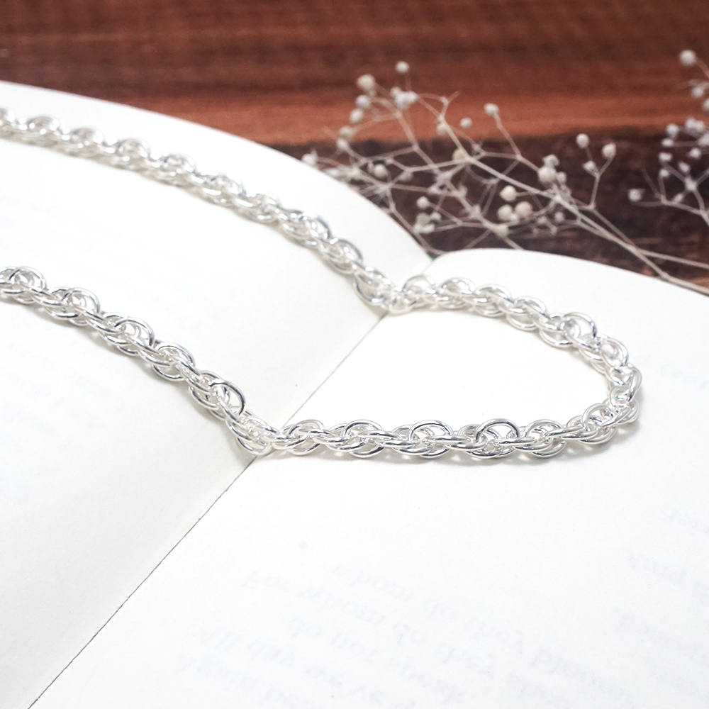 雙扣圓圈鍊(4mm寬鍊) 925純銀鍊子 男生項鍊 中性 客製長度(不含墜子)