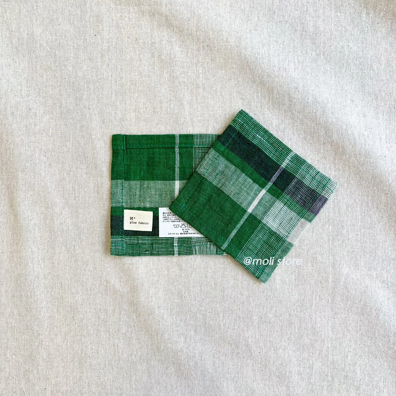 linen Coaster plaid pattern green｜studio m'