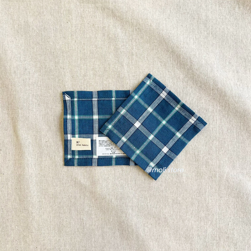 linen Coaster plaid pattern blue｜studio m'