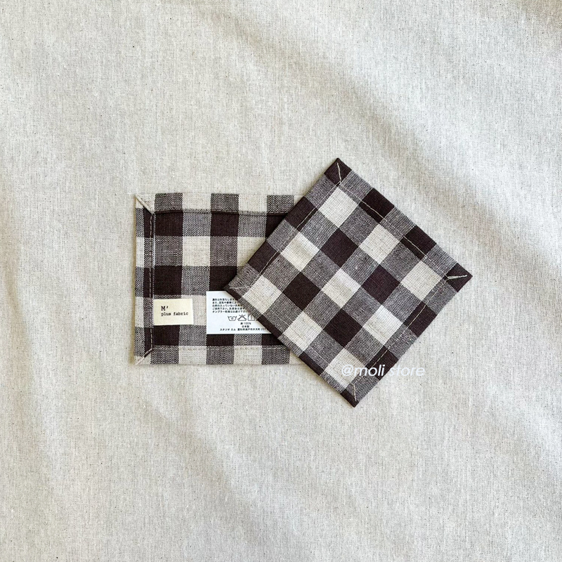 linen Coaster plaid pattern brown｜studio m'