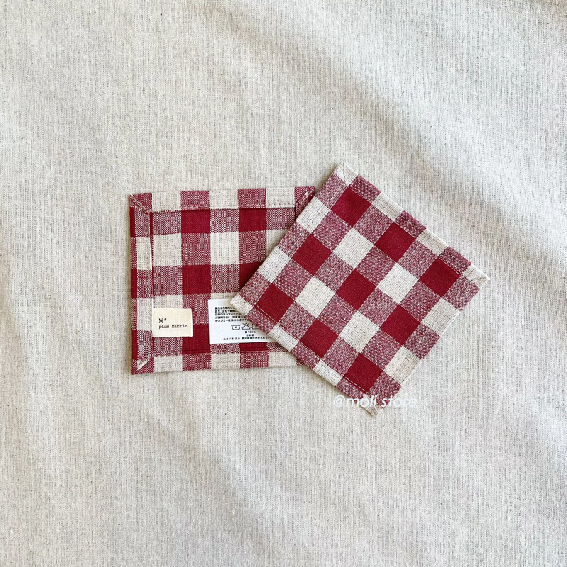 亞麻 杯墊 格子紅色｜studio m'