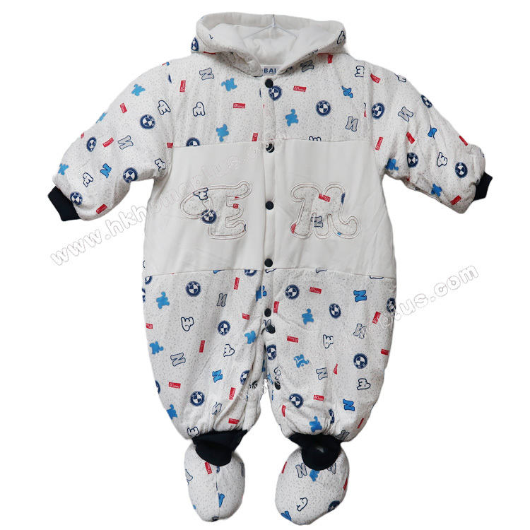 AeBAI: 嬰兒夾棉印花有帽連身褲連襪 1806