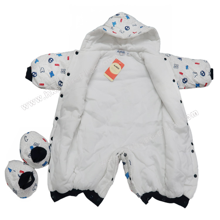 AeBAI: 嬰兒夾棉印花有帽連身褲連襪 1806