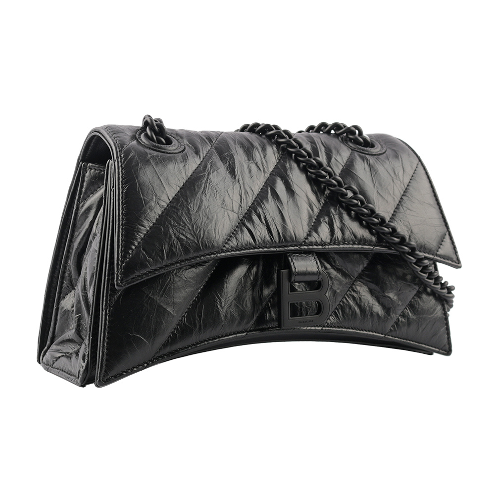 【BALENCIAGA】CRUSH 黑釦壓紋縫線小牛皮二用包(黑色)