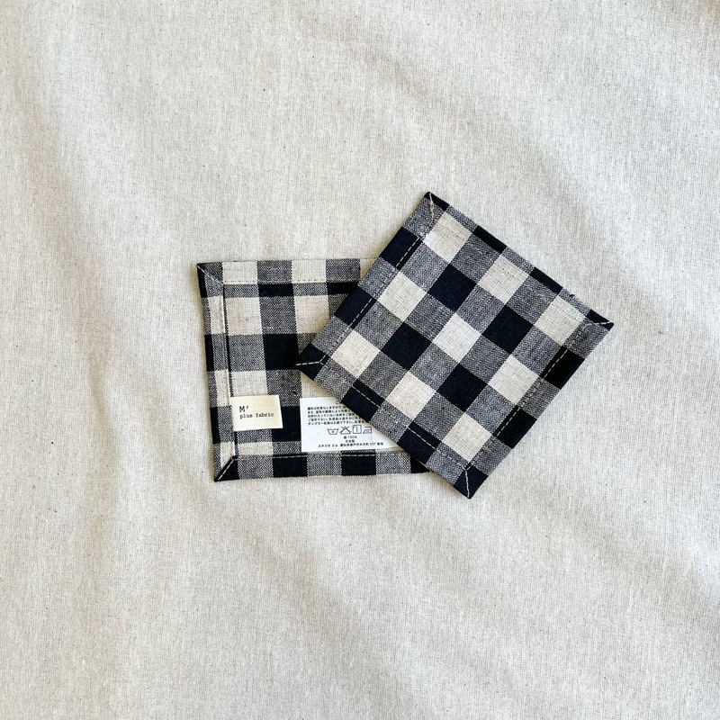 亞麻 杯墊 格子黑色｜studio m'