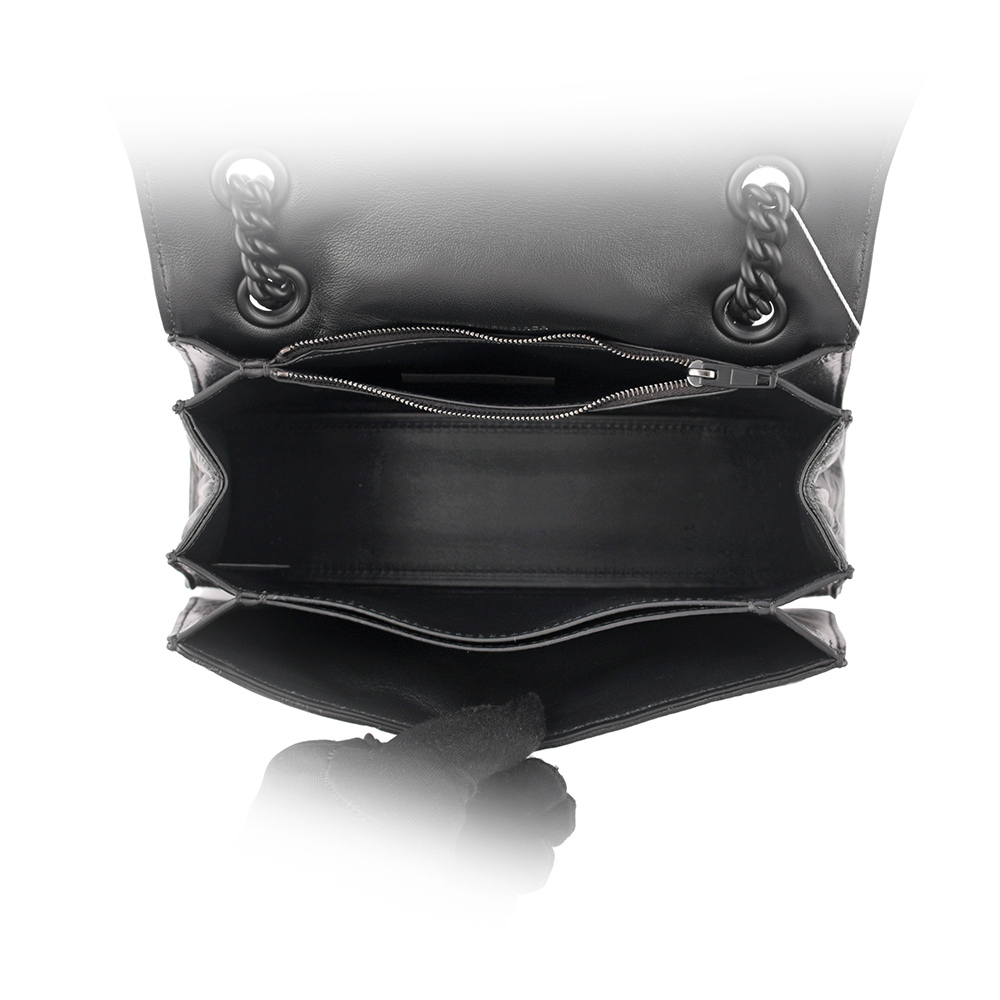 【BALENCIAGA】CRUSH 黑釦壓紋縫線小牛皮二用包(黑色)