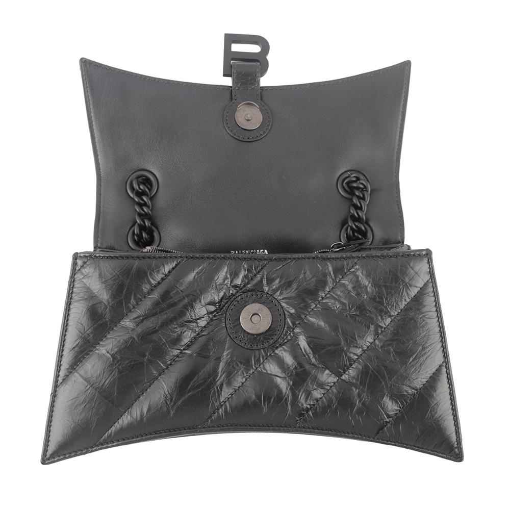 【BALENCIAGA】CRUSH 黑釦壓紋縫線小牛皮二用包(黑色)