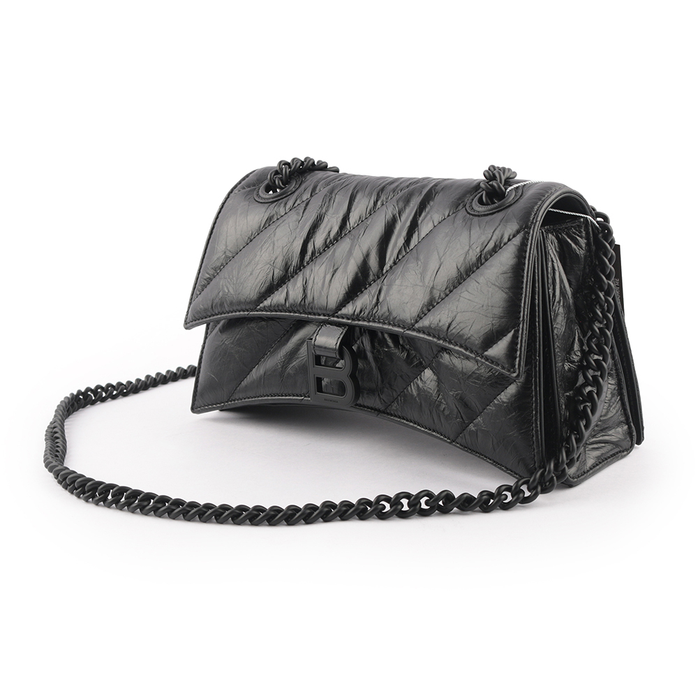 【BALENCIAGA】CRUSH 黑釦壓紋縫線小牛皮二用包(黑色)