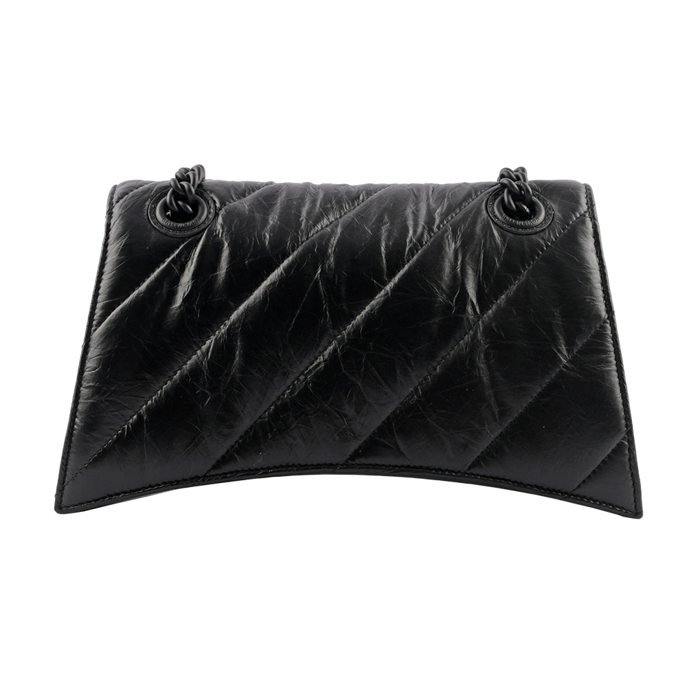 【BALENCIAGA】CRUSH 黑釦壓紋縫線小牛皮二用包(黑色)