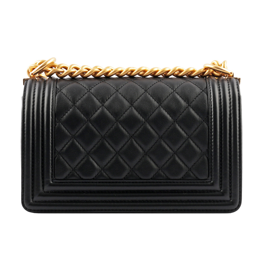 【CHANEL】經典金釦小牛皮 Boy Chanel 20cm (黑色)