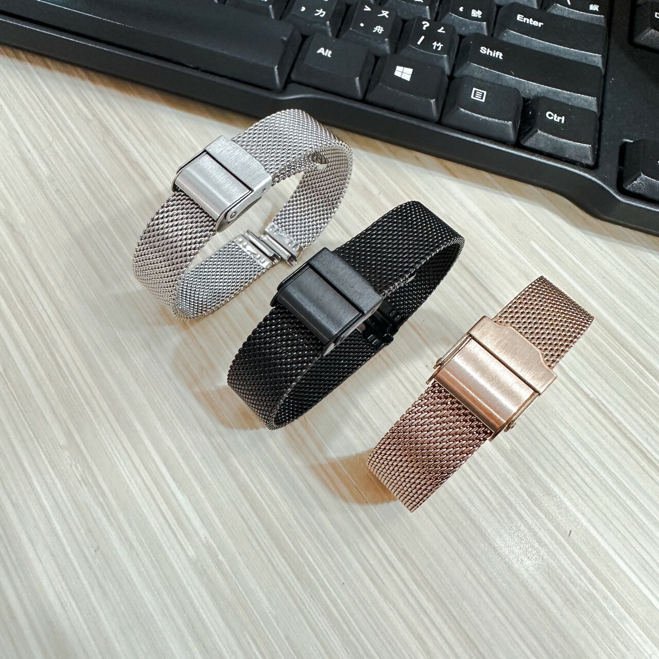 【鐵帶】實心不鏽鋼米蘭錶帶(勾扣) 銀色/黑色/玫瑰金色 (10mm~14mm) 現代鐘錶