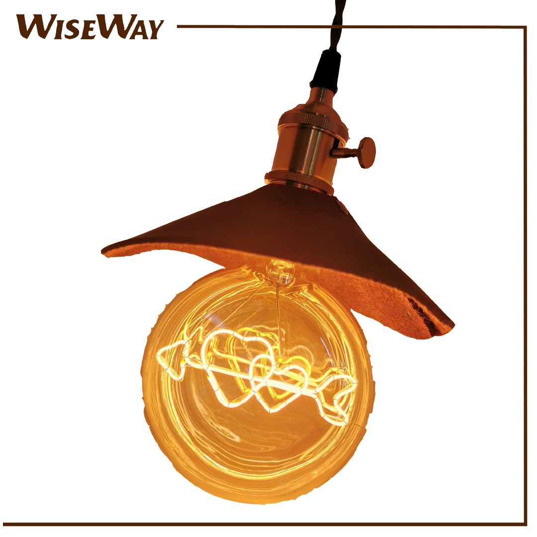 Wiseway 愛迪生編織扭繩復古金屬掛燈 -手工皮革燈罩配F125穿心扁燈泡