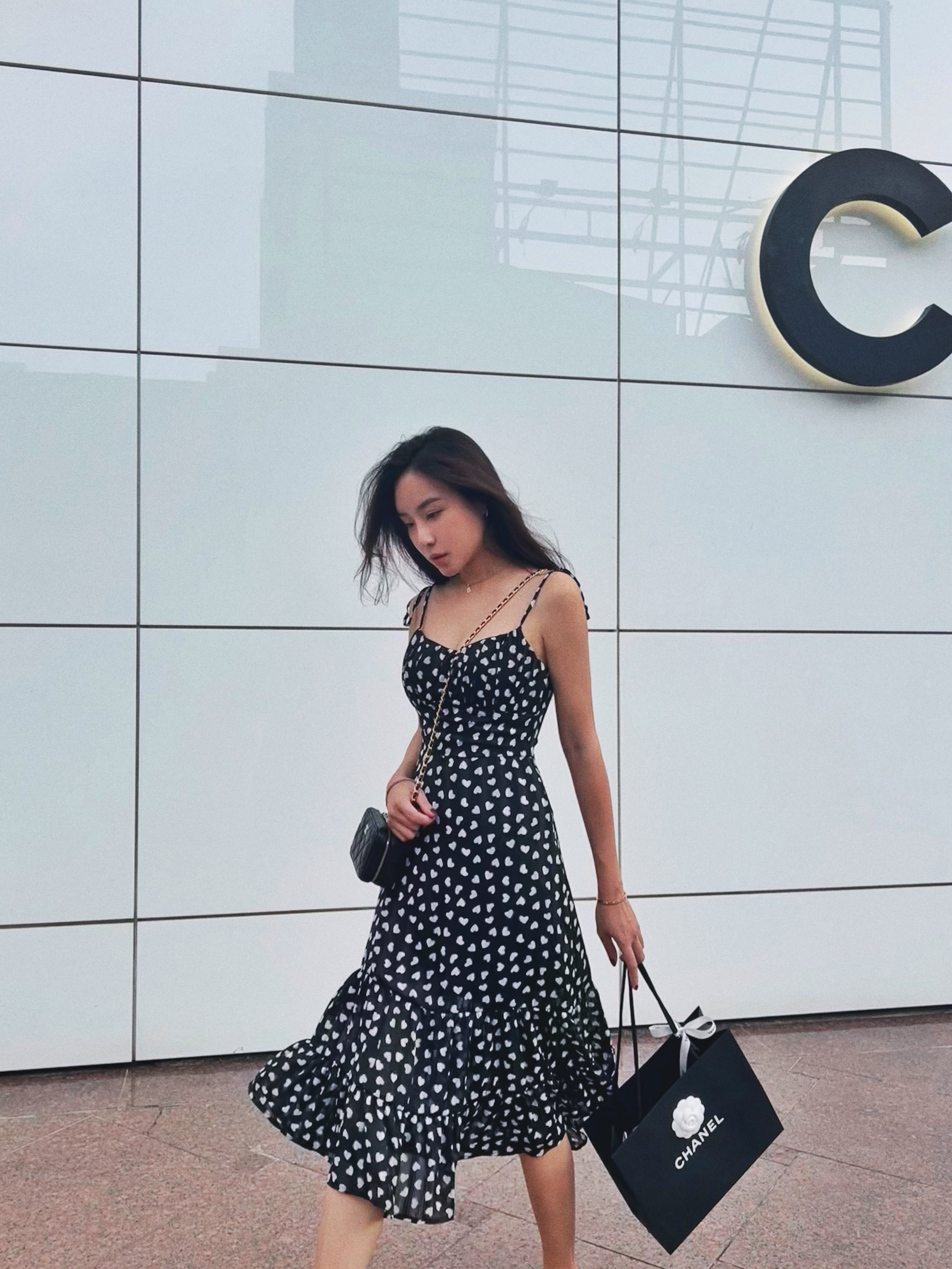 Simple Love 簡單愛 綁帶雪紡印花洋裝