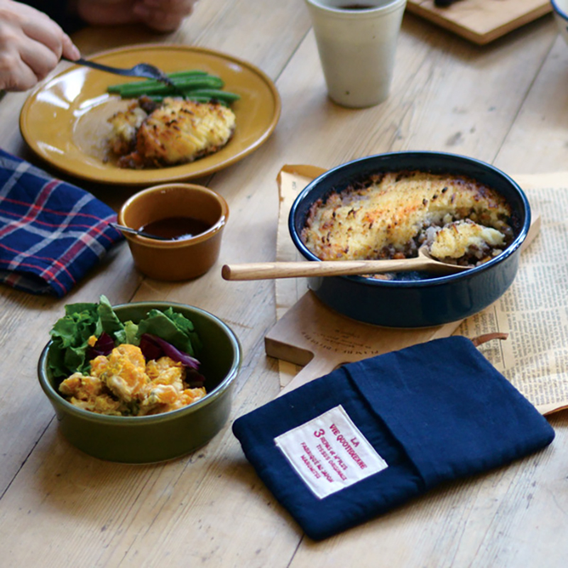 亞麻 烤箱手套/隔熱墊 深藍｜studio m'