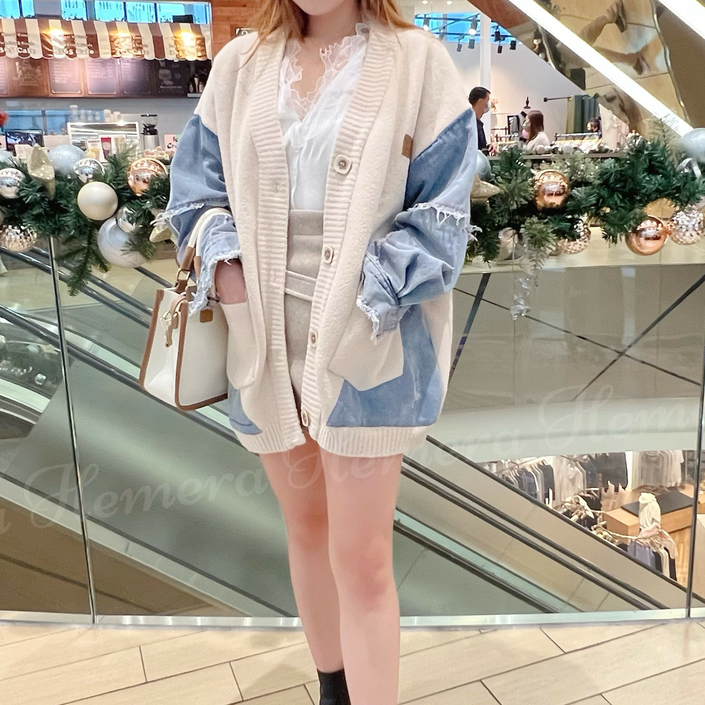 JK22W1222 超顯瘦冷衫拼牛仔布料休閒外套