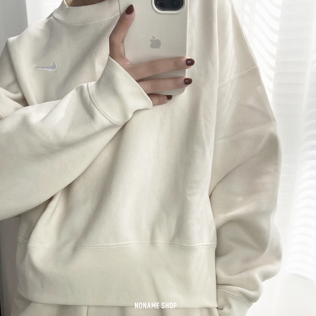 NIKE NSW CREW FLC 基本款 經典 小勾 落肩 大學T 燕麥 (女款)