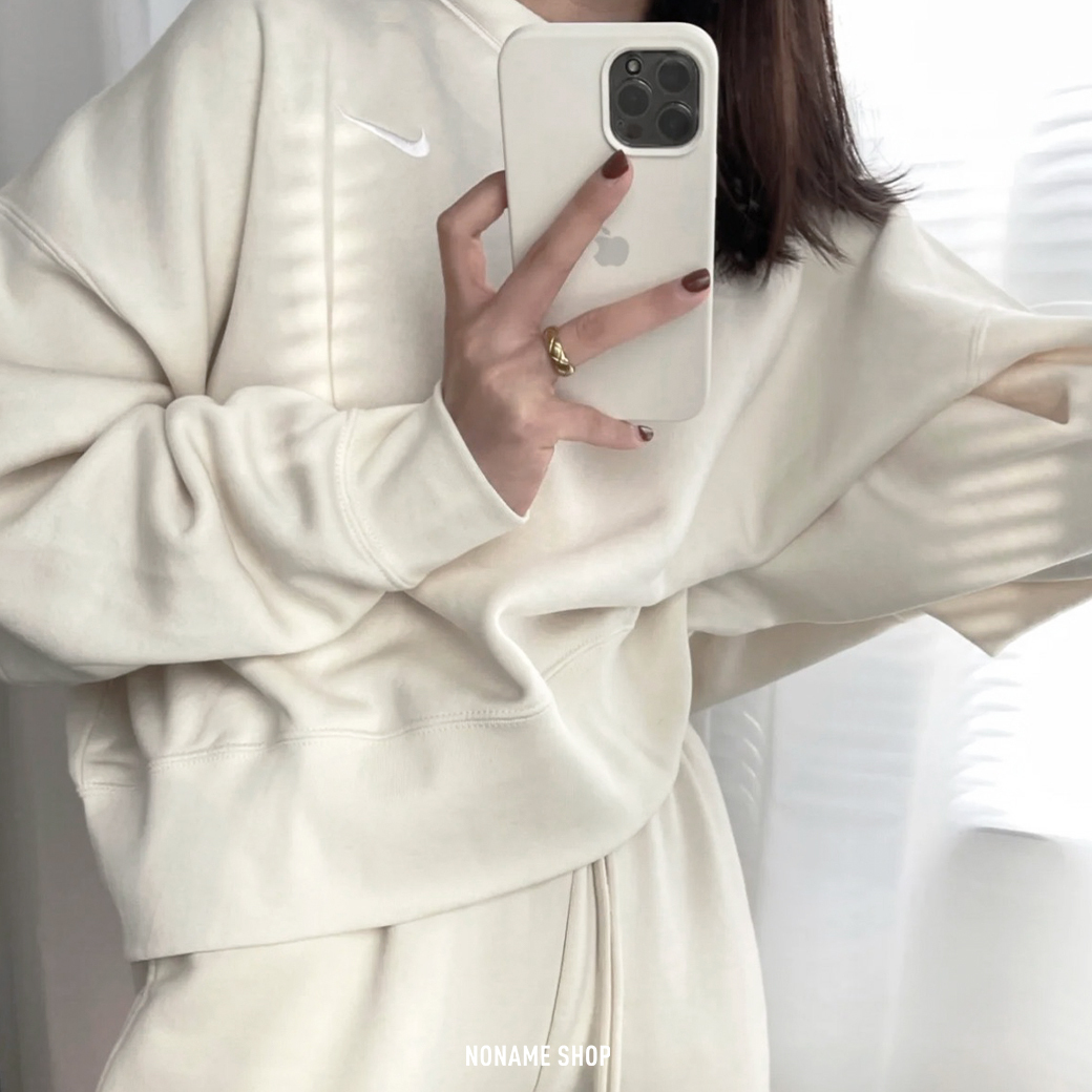 NIKE NSW CREW FLC 基本款 經典 小勾 落肩 大學T 燕麥 (女款)