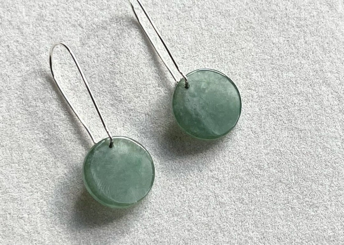 設計師系列白底飄花耳墜－湖水4