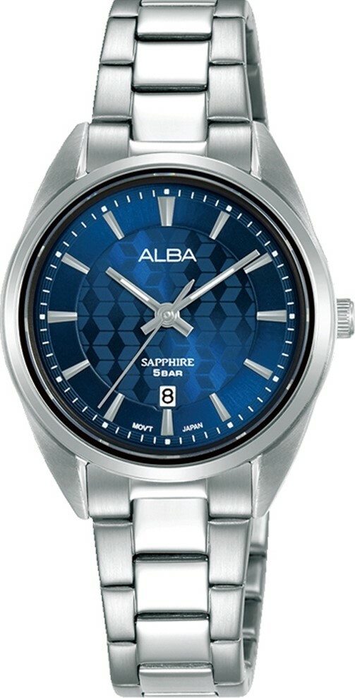 萬年鐘錶 - ALBA   菱格紋藍面不鏽鋼簡約系列女錶    AH7AZ3X1 / VJ22-X323  錶徑29MM