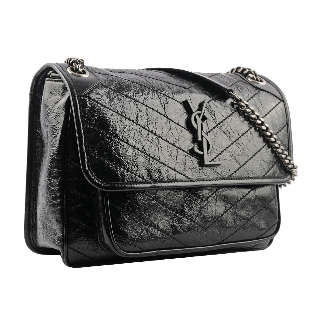 【YSL/ Saint Laurent Paris】小牛皮翻蓋NIKI包/郵差包/中款(28cm)(黑色)