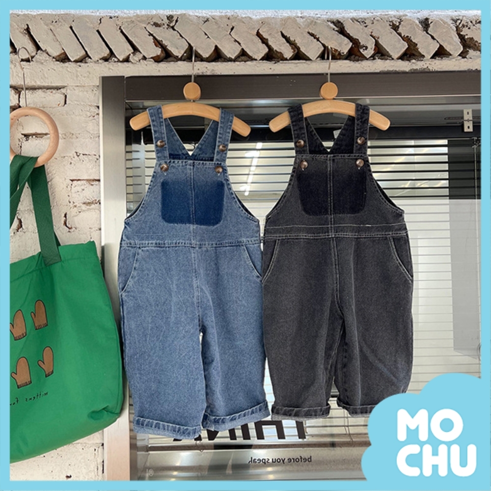 純色背帶牛仔褲