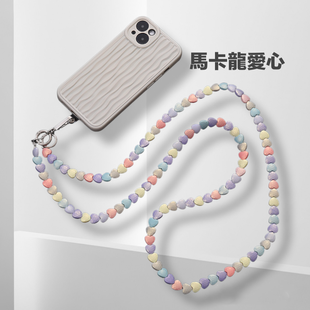 手工串珠斜掛長掛繩～【繽紛六款】 透明手機擴充夾片＋手工製作壓克力串珠